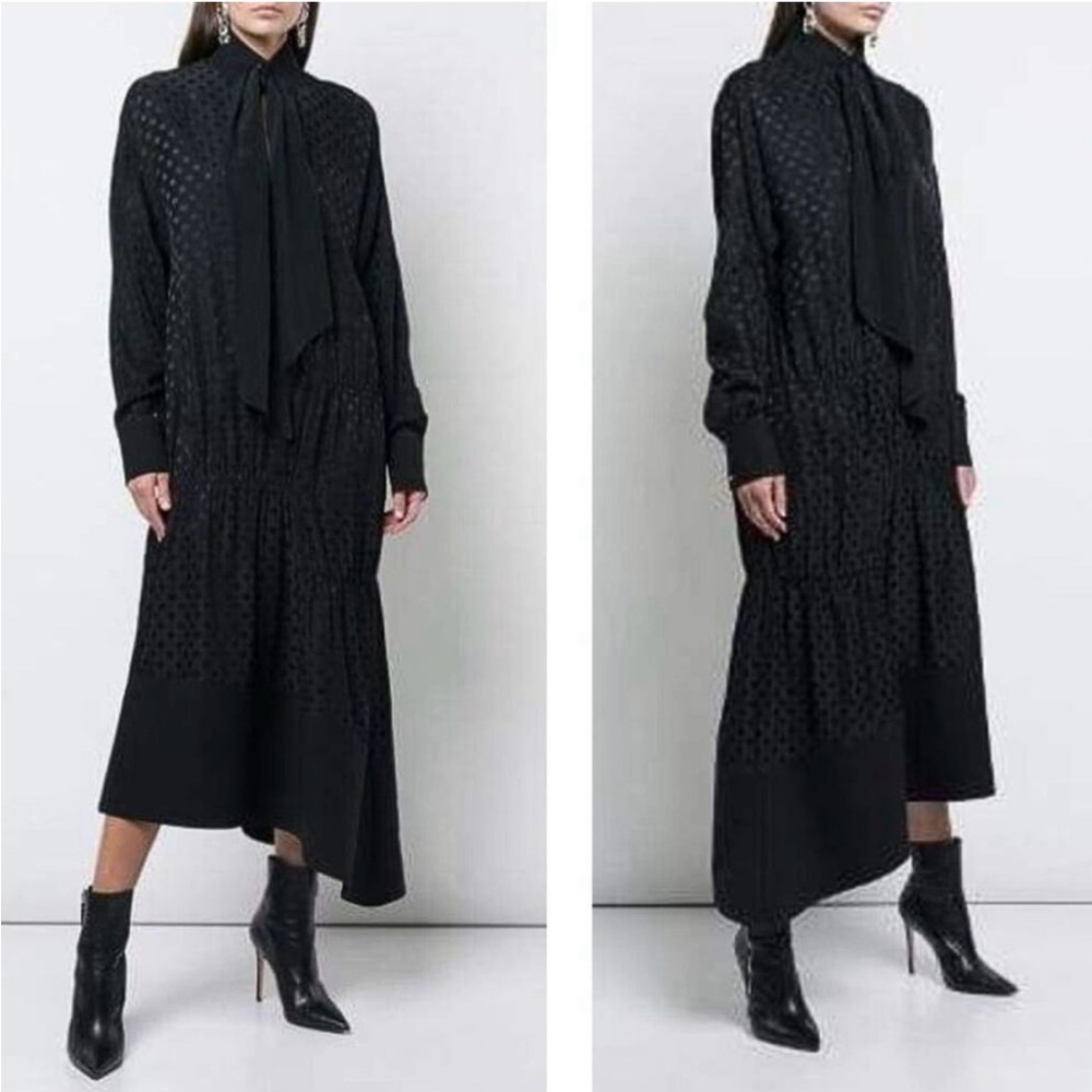 Tibi Dot Jacquard Dolman Tie Neck Black Maxi
Dress (XS)